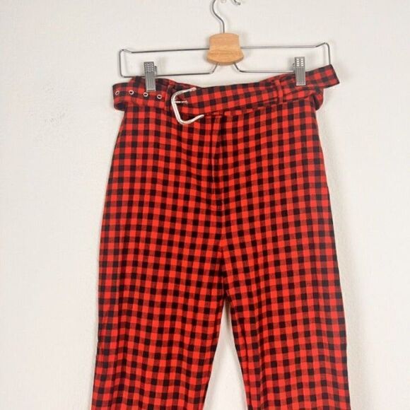 THE RAGGED PRIEST Milk It Crimson Flared Red Gingham Trouser Pants Checker Print - Picture 9 of 12